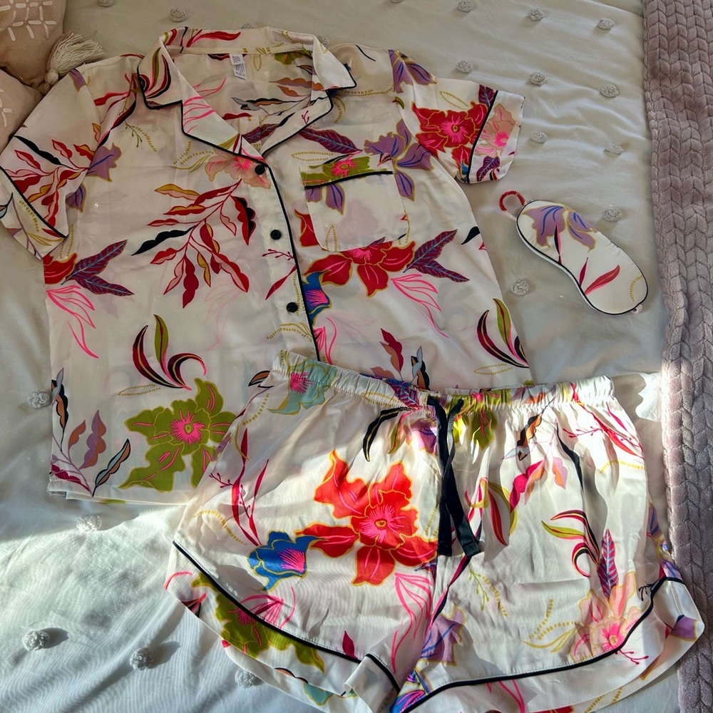 Stars Above Floral Pajama Set with Eye Mask